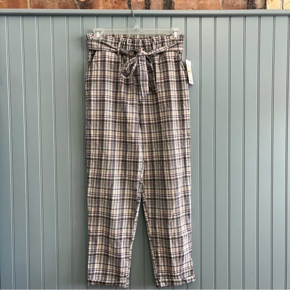 SO High Waisted Plaid Pants with Tie Belt Size Large